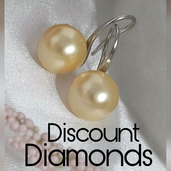 Yellow South Sea Shell 10 mm Pearls Sterling Silver Hook Earrings - Picture 1 of 12